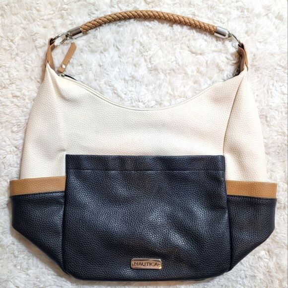 Nautica 'Port O Call' Color Block Brown/White/Cream Hobo Shoulder Bag - Picture 1 of 11